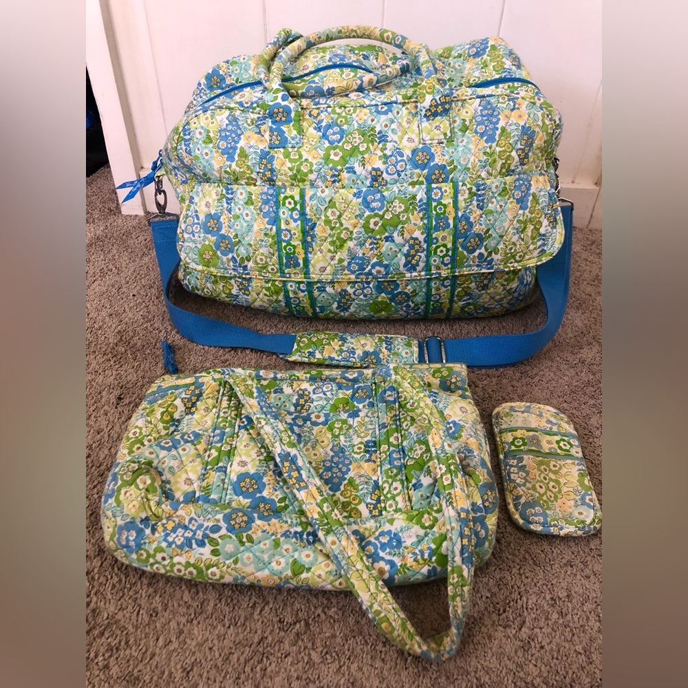 Vera Bradley Blue and Green Floral large Travel Bag Set tote & duffle weekender